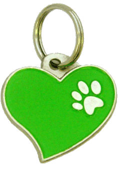 Coração verde <br> (placa de identificação para cães, Gravado incluído)
